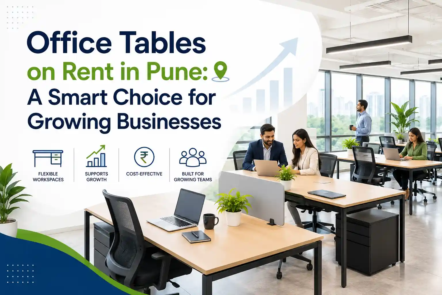 Office tables on rent in Pune for growing businesses with modern workspace setup